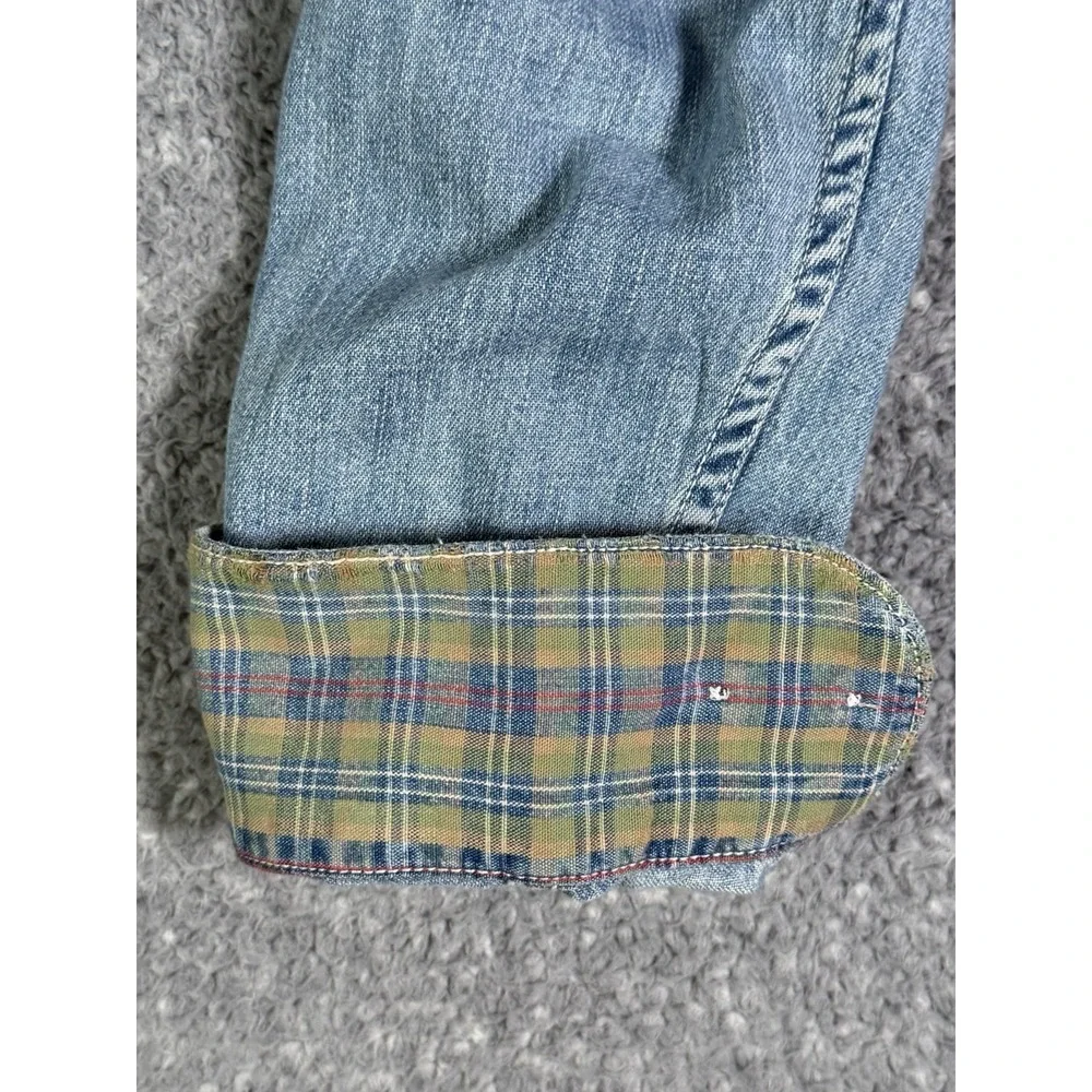 Vintage 90s Banana Republic Denim Shirt Button Up Plaid Accent Men's Size Medium